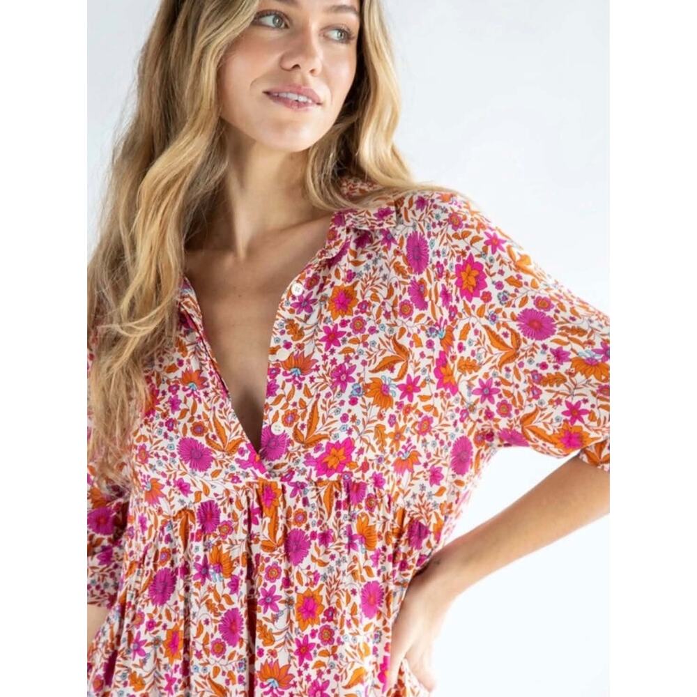 Natural Life Becca Short Dress Red Pink Floral Border Women’s Size Large L - Picture 3 of 12